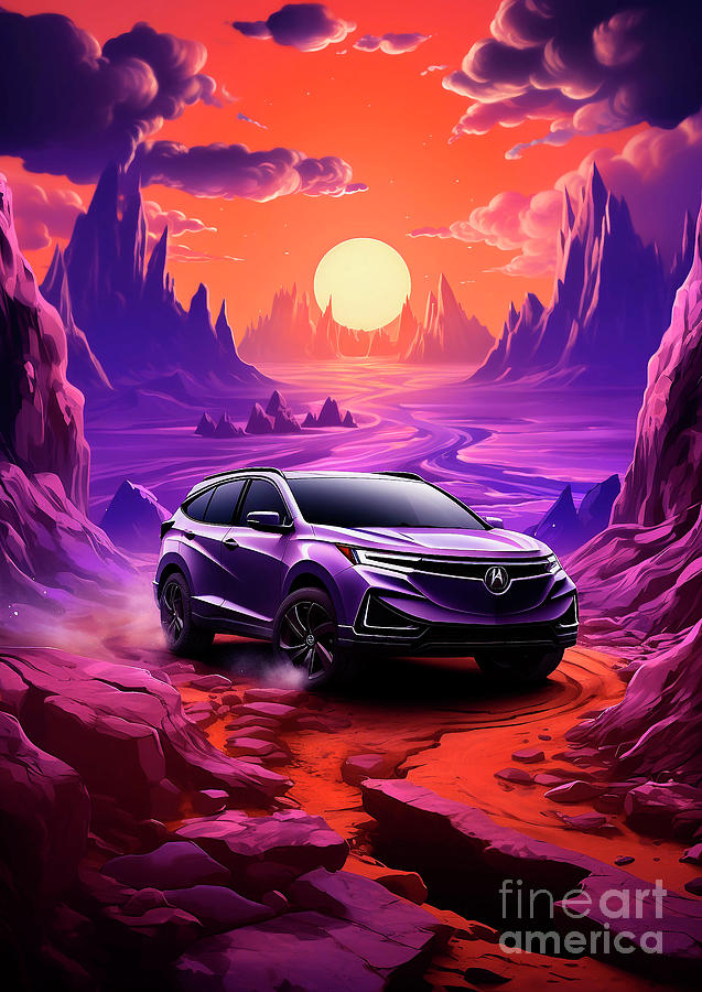 Car Drawing - Acura MDX - Embrace the Purple Adventure of Luxury by Clark Leffler