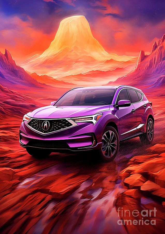 Car Drawing - Acura RDX - Unleashing Thrills in Violet Hues by Clark Leffler
