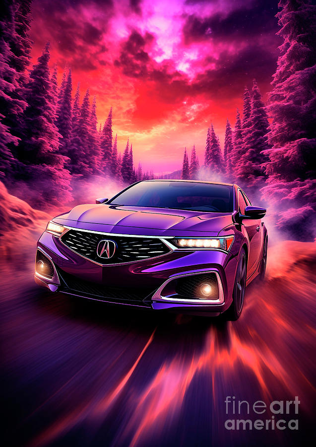 Car Drawing - Acura TLX - Commanding Purple Presence on the Road by Clark Leffler