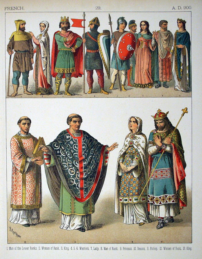 AD 900 French 029 Costumes of All Nations 1882 Painting by Timeless ...