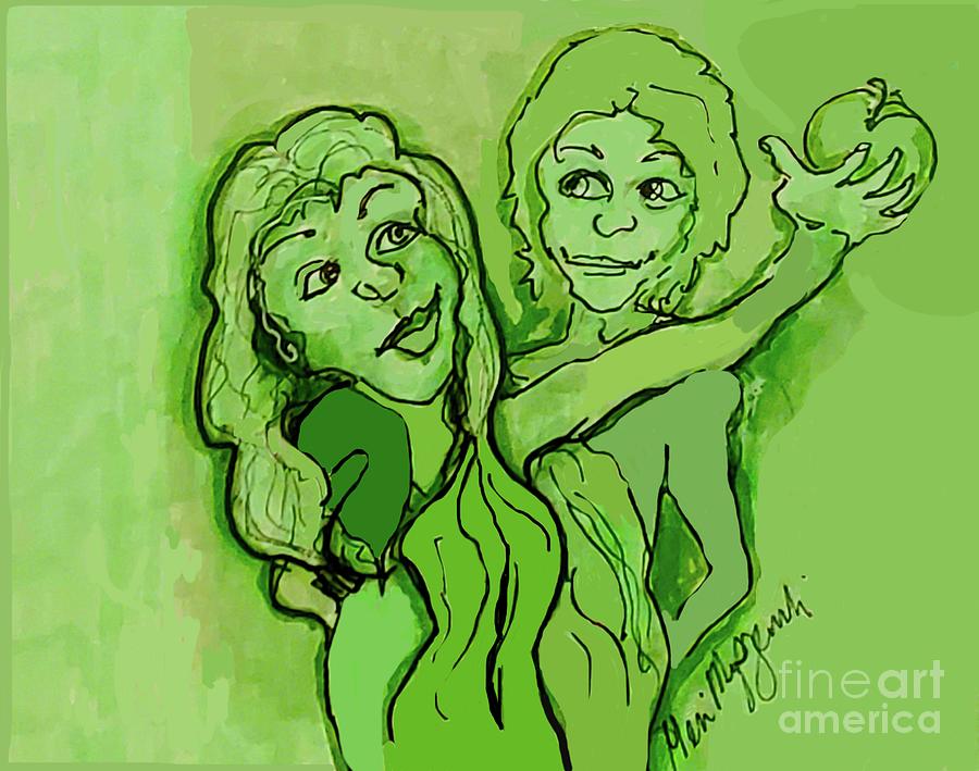 Adam And Eve Grabbing The Green Apples Mixed Media