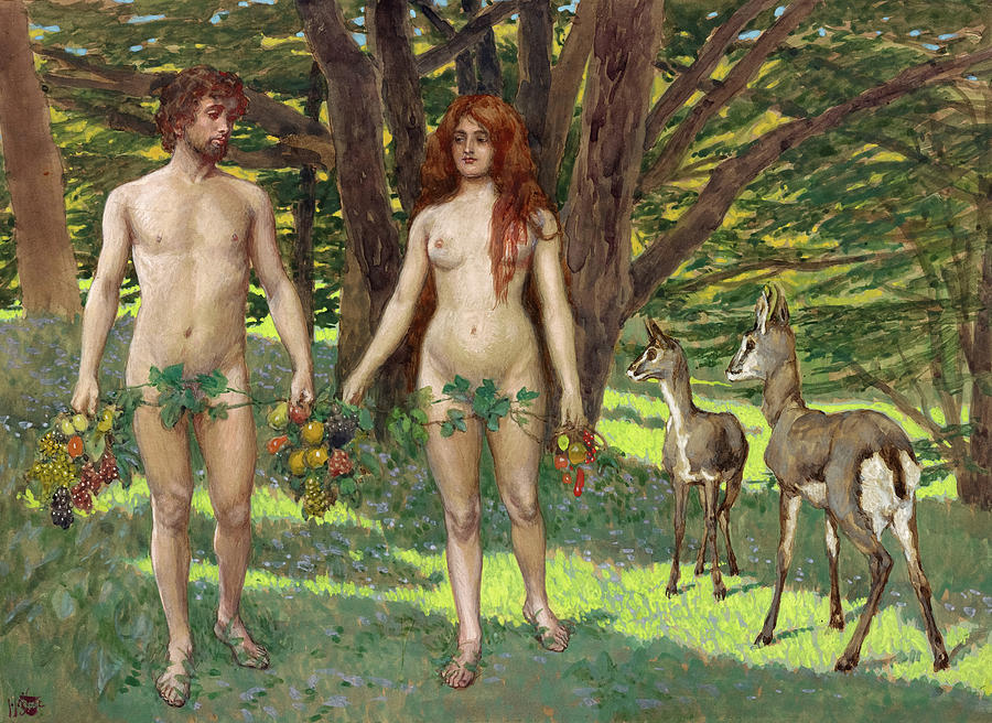 Adam and Eve in the Garden of Eden. is a painting by James Tissot which was...