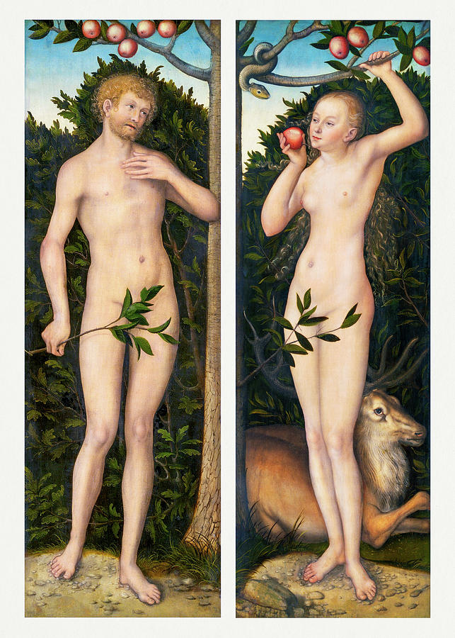 Adam and Eve Vintage Renaissance Art Painting by Lucas Cranach