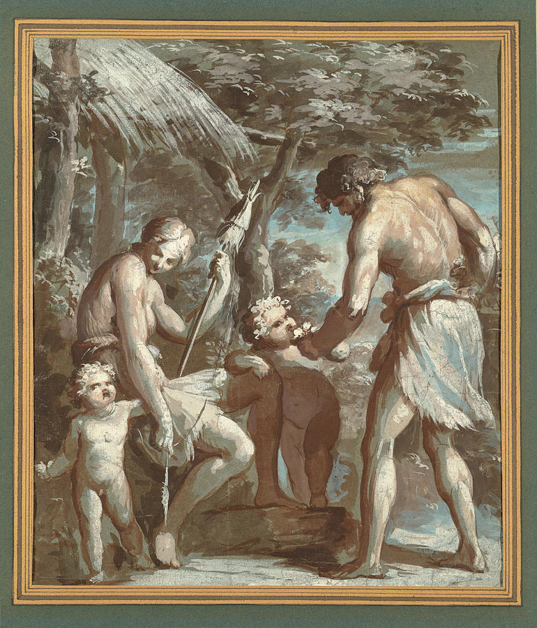 Adam and Eve with Cain and Abel Drawing by Carlo Alberto Baratta