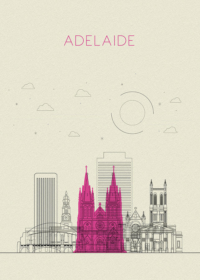 Memento Movie Drawing - Adelaide, Australia Abstract City Skyline by Inspirowl Design