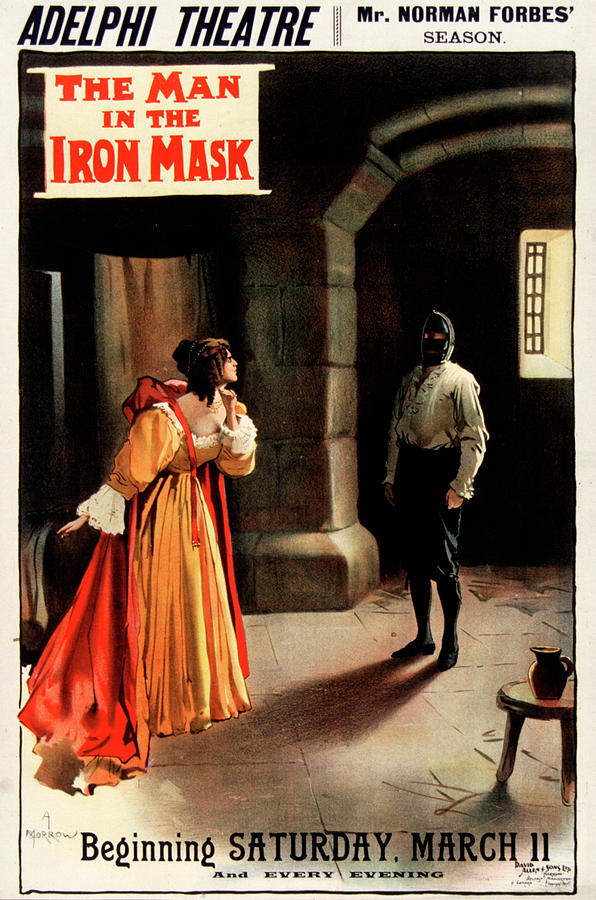 Vintage Drawing - Adelphi Theatre - The man in the iron mask - 1895 by Mark White