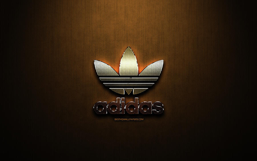 Adidas glitter logo, sports brands, creative, bronze metal background ...