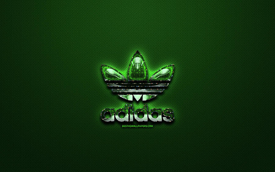 Adidas green logo, sports brands, green vintage background, artwork ...