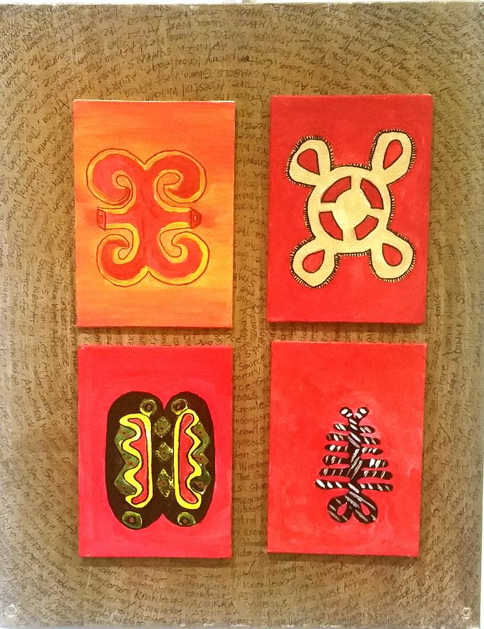 Adinkra Symbols Red Painting by Sala Adenike