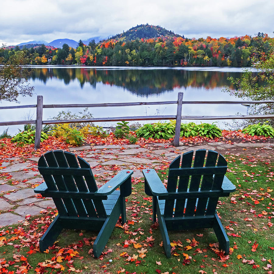 Adirondack Chairs in the Adirondacks. Mirror Lake Lake Placid NY New York Reflection Photograph by Toby McGuire