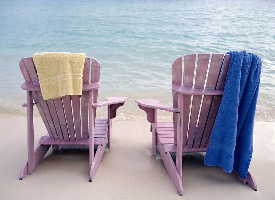 Adirondack Chairs on the Beach Photograph by Steve Mason
