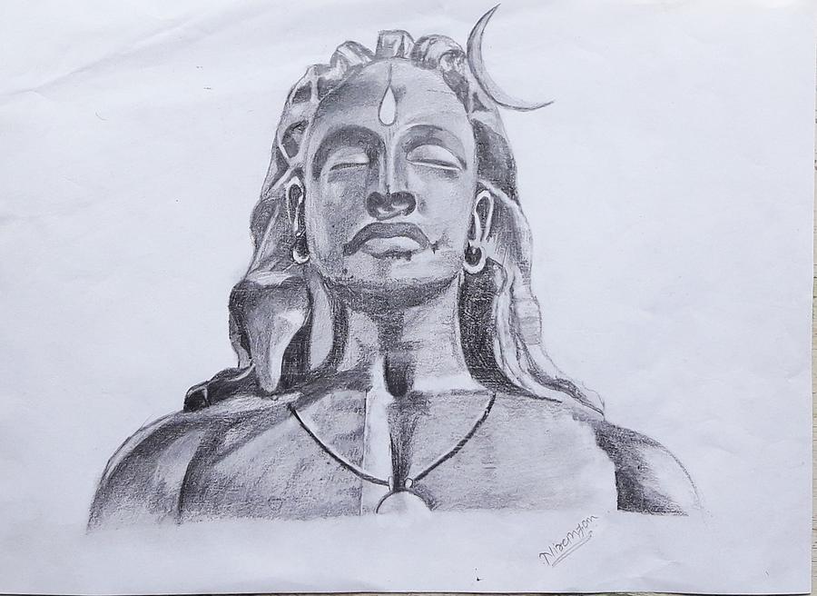 Adiyogi Shiva Statue Drawing by NIRANJAN Vora | Fine Art America