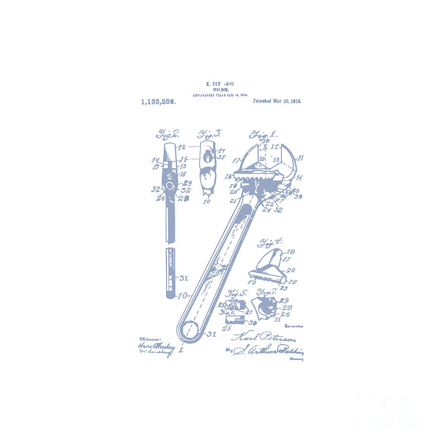 Adjustable Wrench Patent Blueprint Peterson Digital Art by Amin Sholeh