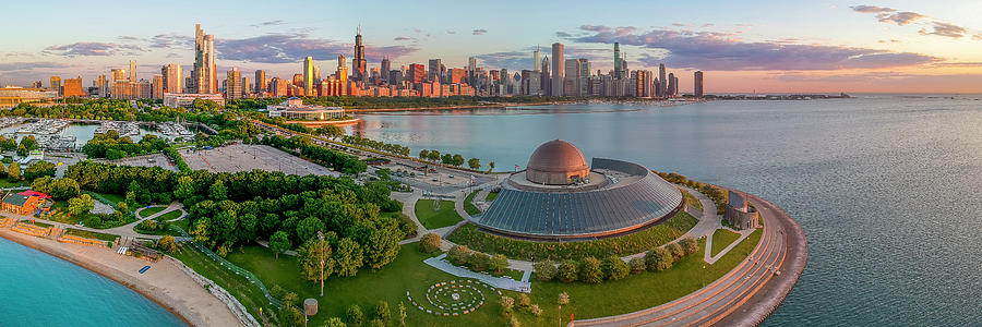 Adler Planetarium And Chicago Skyline Dawn Panoramic Photograph