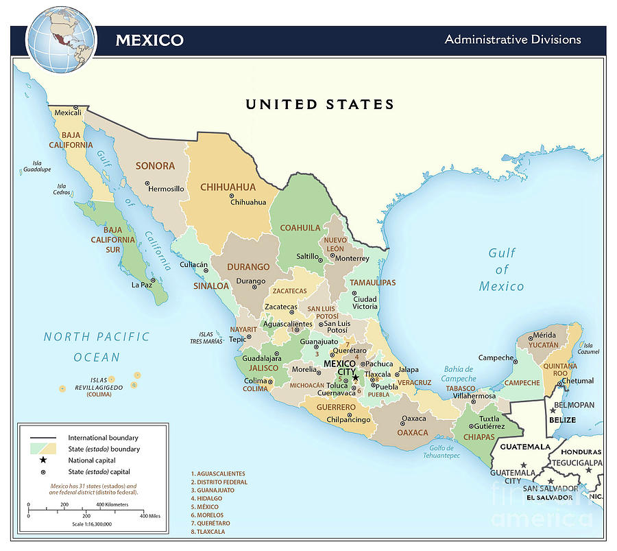 Administrative Map Of Mexico 2018 Granger 