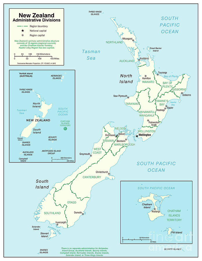 Administrative Map Of New Zealand, 2006 Drawing by Granger - Fine Art ...