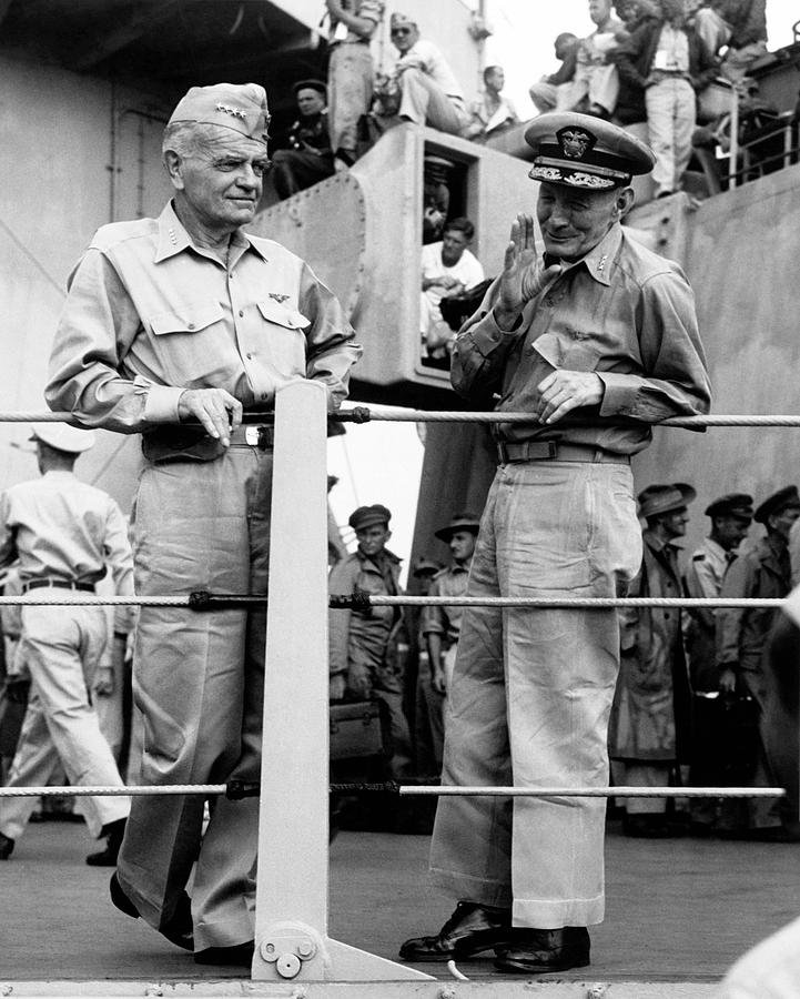 Admiral Bull Halsey and Admiral McCain - USS Missouri - 1945 Photograph by War Is Hell Store