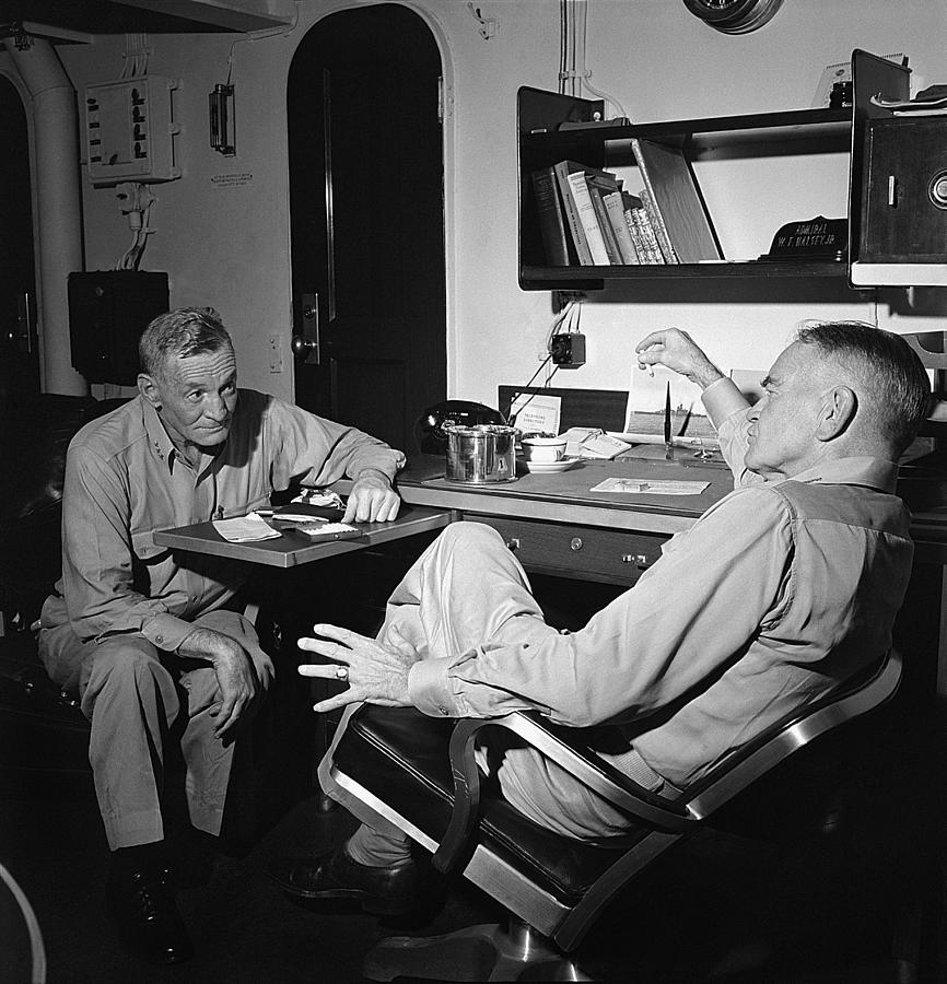 Admiral McCain and Bull Halsey - USS New Jersey - 1944 Photograph by War Is Hell Store