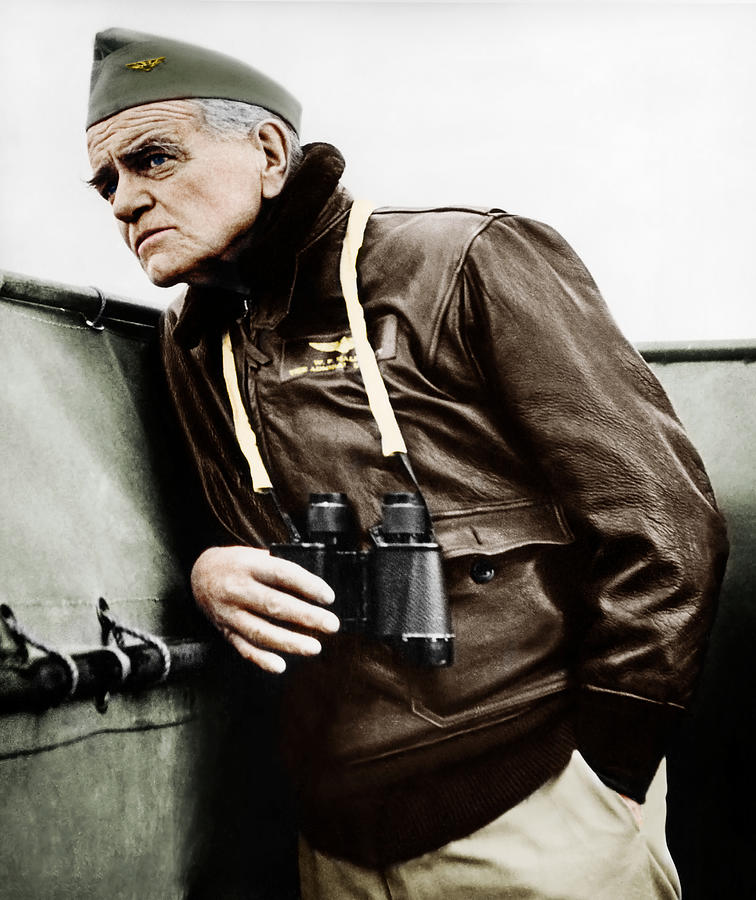 Admiral William Bull Halsey - On Ship WWII - Colorized Photograph by War Is Hell Store