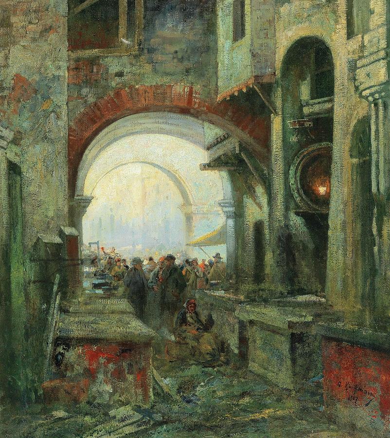 Adolf Kaufmann  Market Under a Southern Arcade Painting by MotionAge Designs