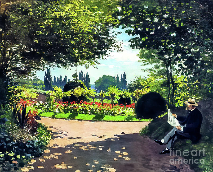 Adolphe Monet Reading in the Garden by Claude Monet 1866 Painting by Claude Monet