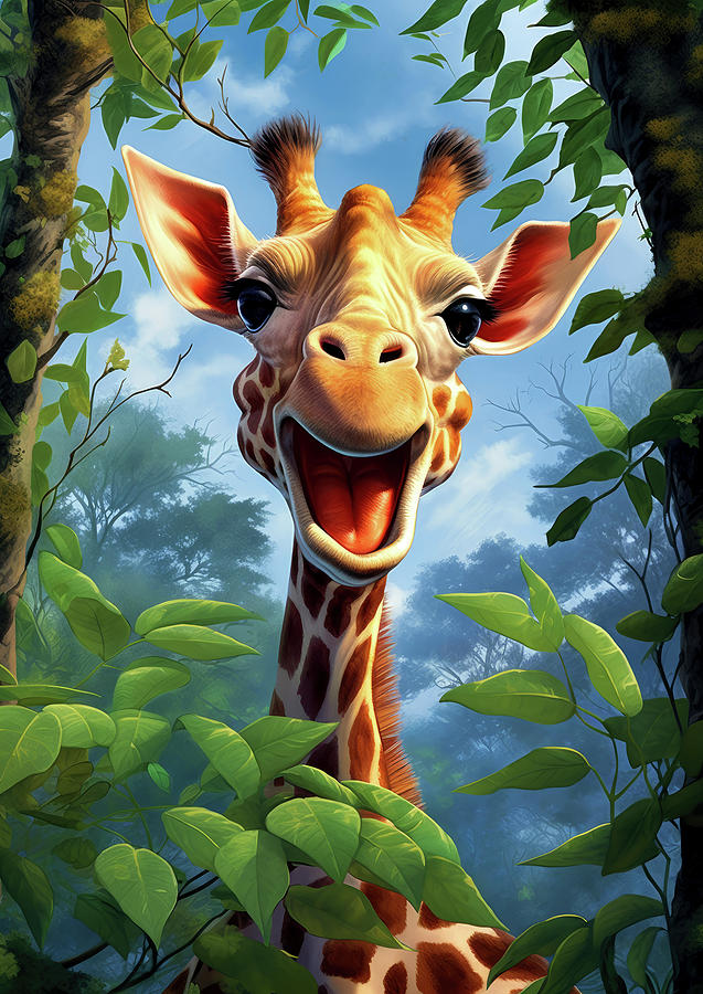 Adorable and Playful Giraffe Safari Portraiture Painting by Juka Artist ...