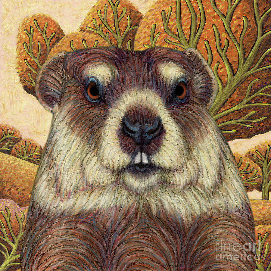Adorable Autumn Groundhog Painting by Amy E Fraser