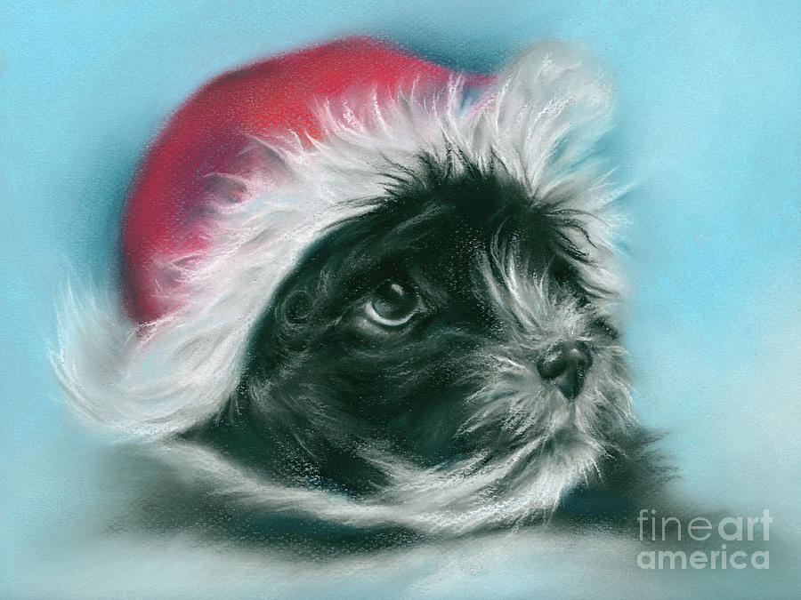 Adorable Black Christmas Puppy Painting by MM Anderson