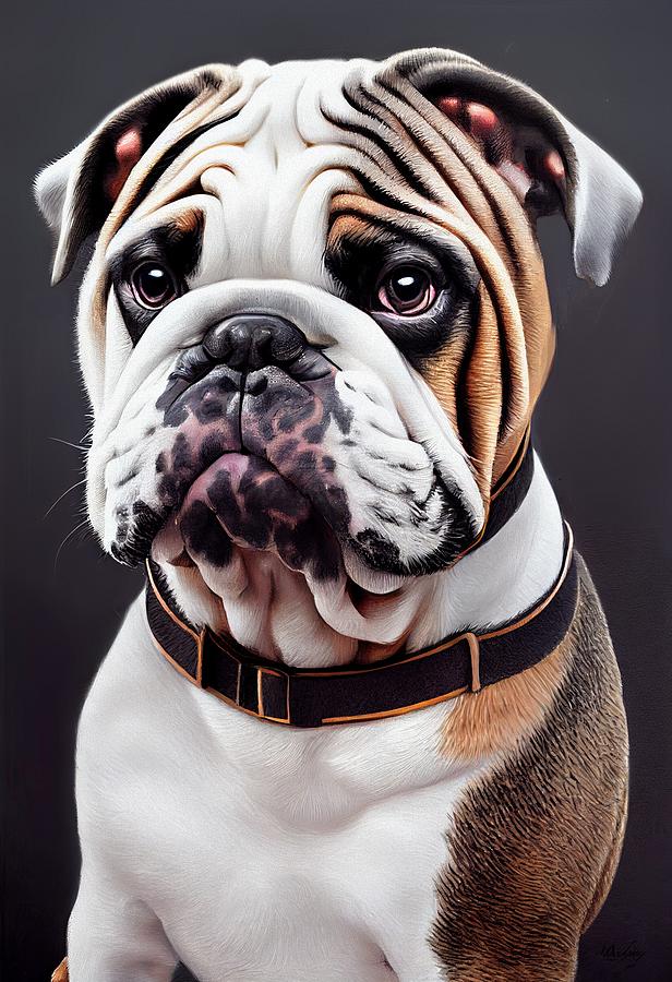 Adorable English Bulldog Portrait Painting by Vincent Monozlay