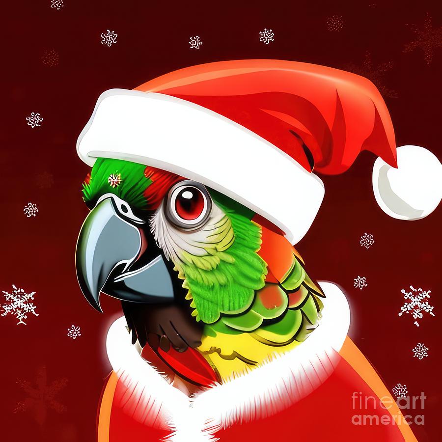 Adorable Green Cheeked Conure in Santa Hat Suit Christmas Photograph by Jim And Emily Bush