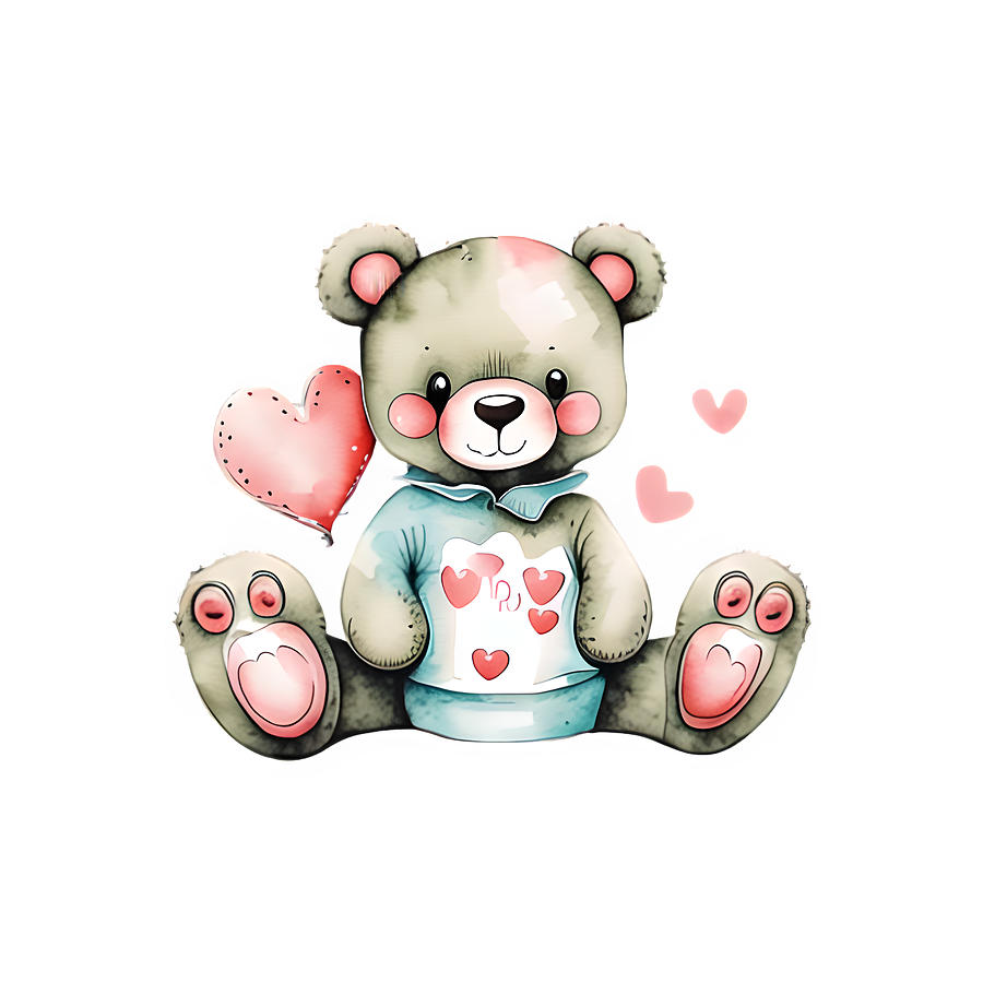Adorable Love You Teddy Bear Graphic Digital Art by Amalia Suruceanu