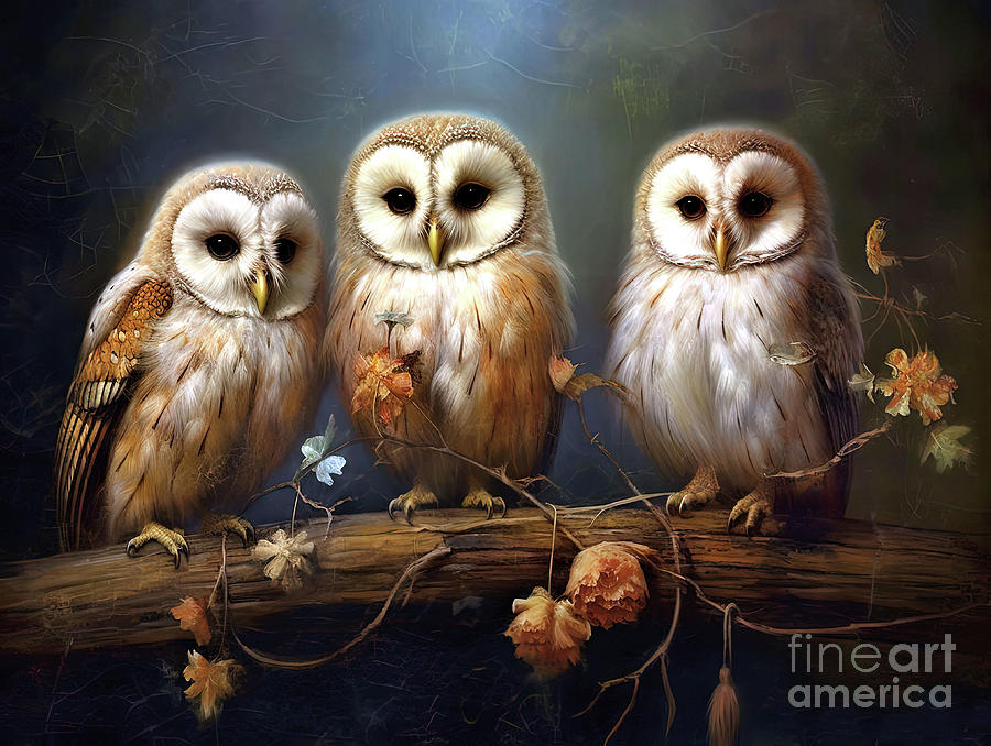 Adorable Owls  Digital Art by Elaine Manley