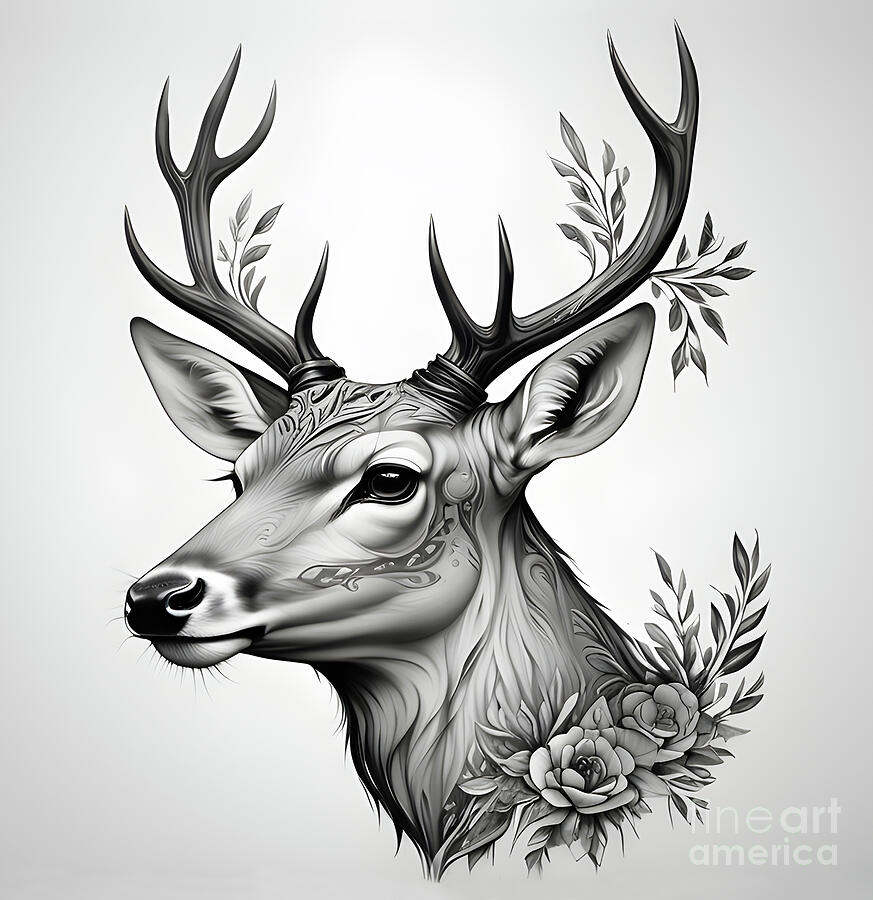 Deer Digital Art - Adorned with blossoms by Sen Tinel