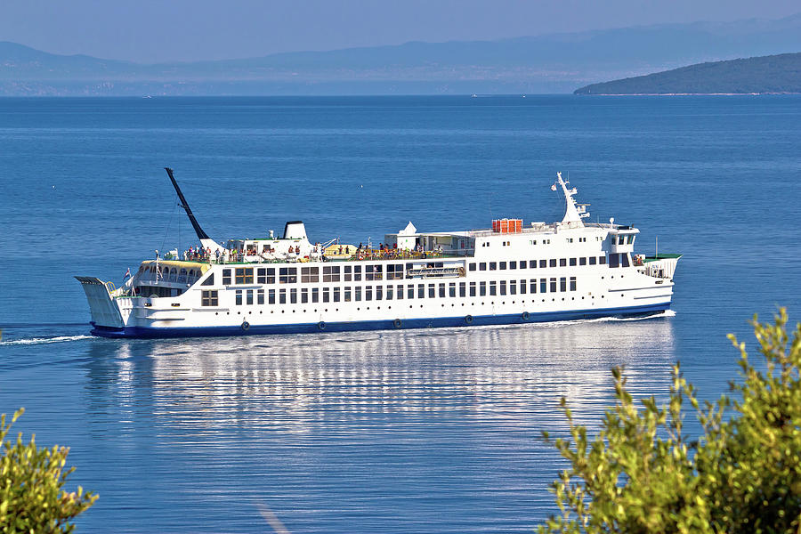 Adriatic ferry boat on blue sea view, public sea transportation Photograph by Brch Photography
