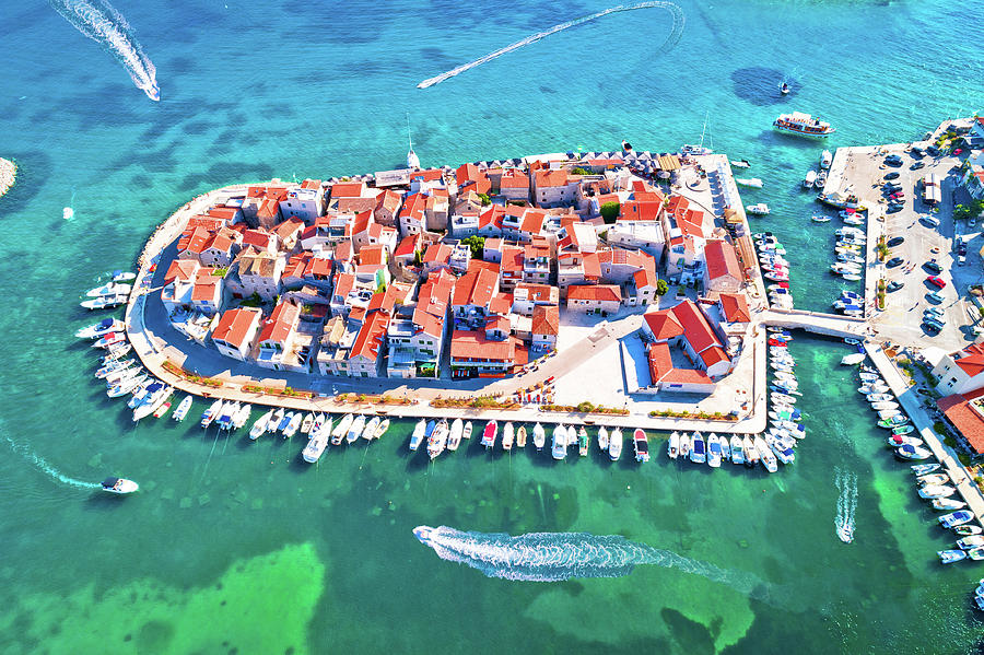 Adriatic Town of Tribunj on small island aerial view Photograph by Brch Photography