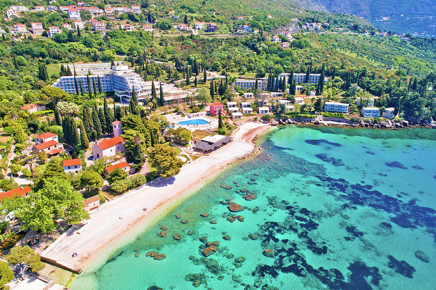 Adriatic village of Mlini waterfront and beach aerial view, Photograph by Brch Photography