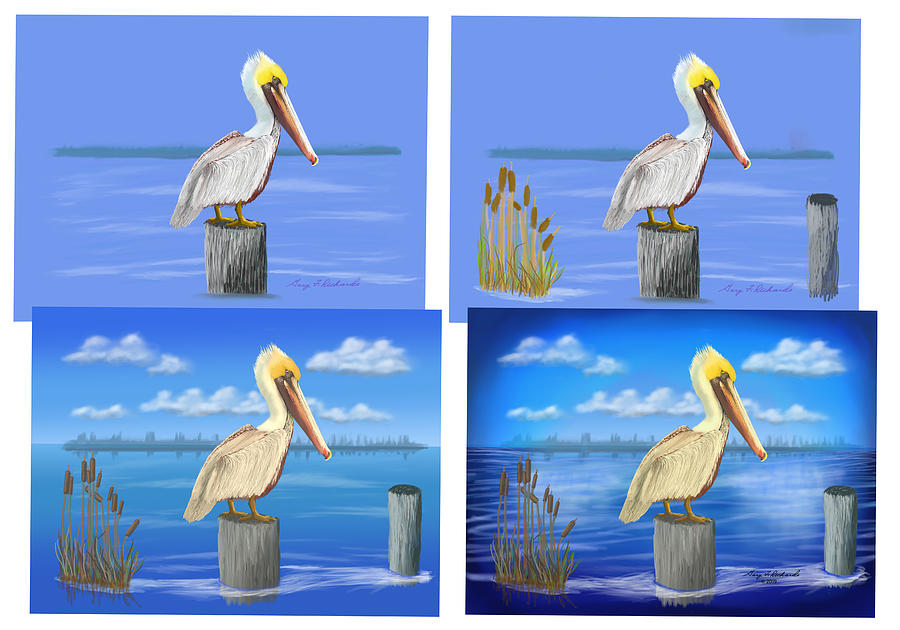 Adult Posted Pelican Stages of Painting Digital Art by Gary F Richards