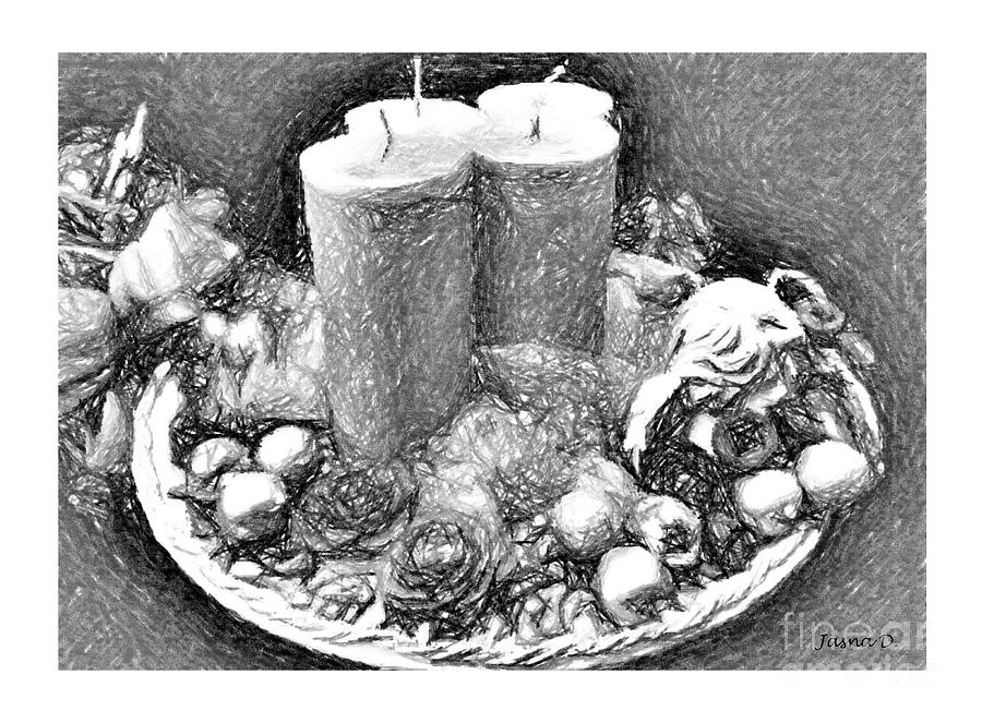Advent Candles Black and White Drawing by Jasna Dragun