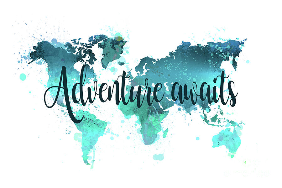 Adventure awaits world map Painting by Delphimages Map Creations