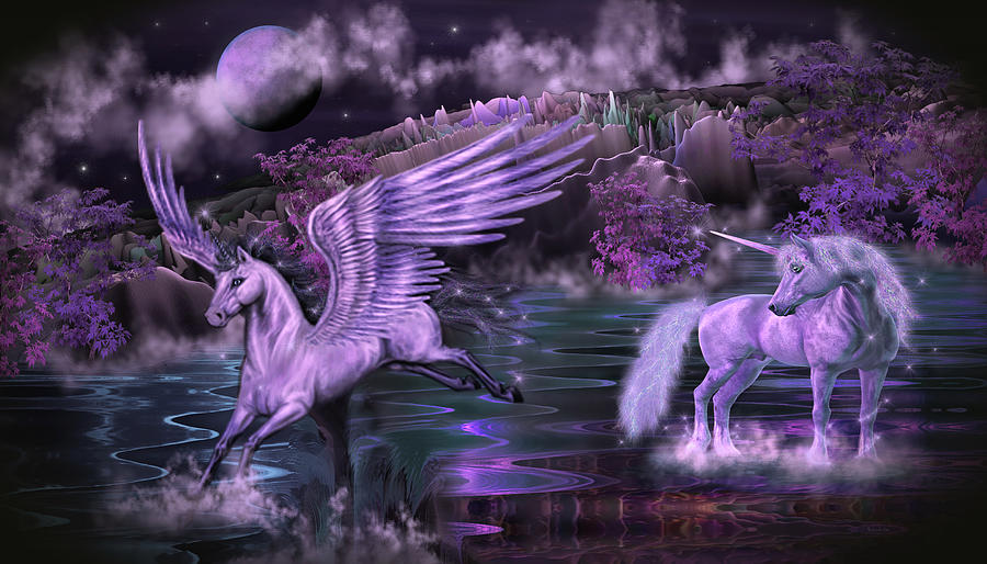Adventure to Unicorn and Pegasus Paradise Digital Art by Artful Oasis
