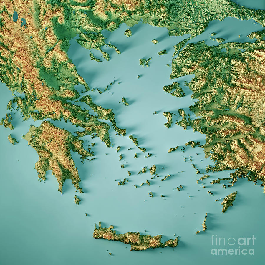 Aegean Sea 3d Render Topographic Map Color Digital Art By Frank Ramspott Fine Art America 5480