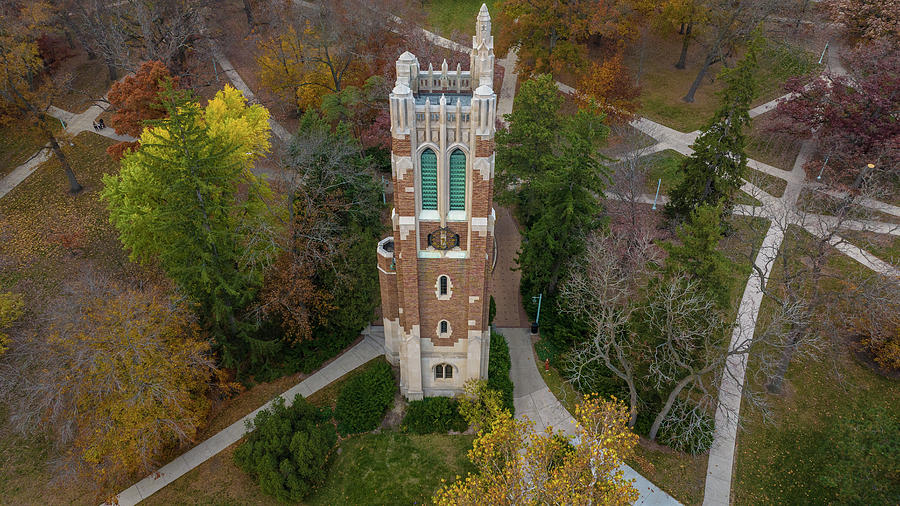 Aerial Beaumont Tower Autumn Michigan State University  Photograph by John McGraw