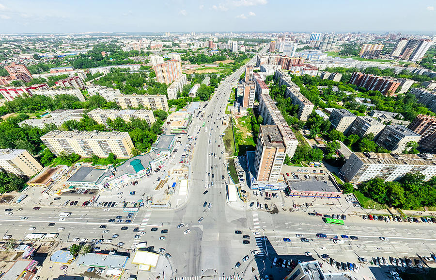 Aerial city view. Urban landscape. Copter shot. Panoramic image. Photograph by Aleksandr Markin