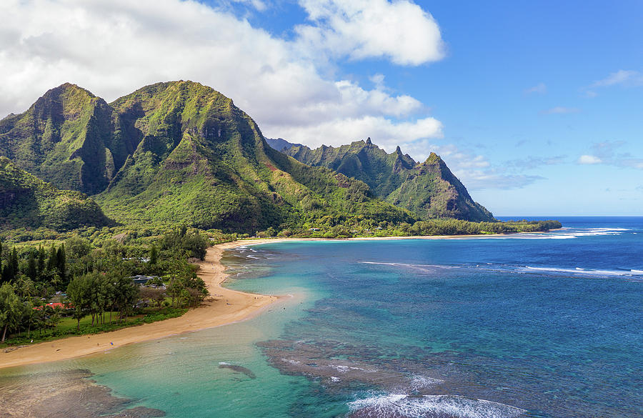 Aerial Drone Shot Of Tunnels Beach On The North Shore Of Kauai I Photograph