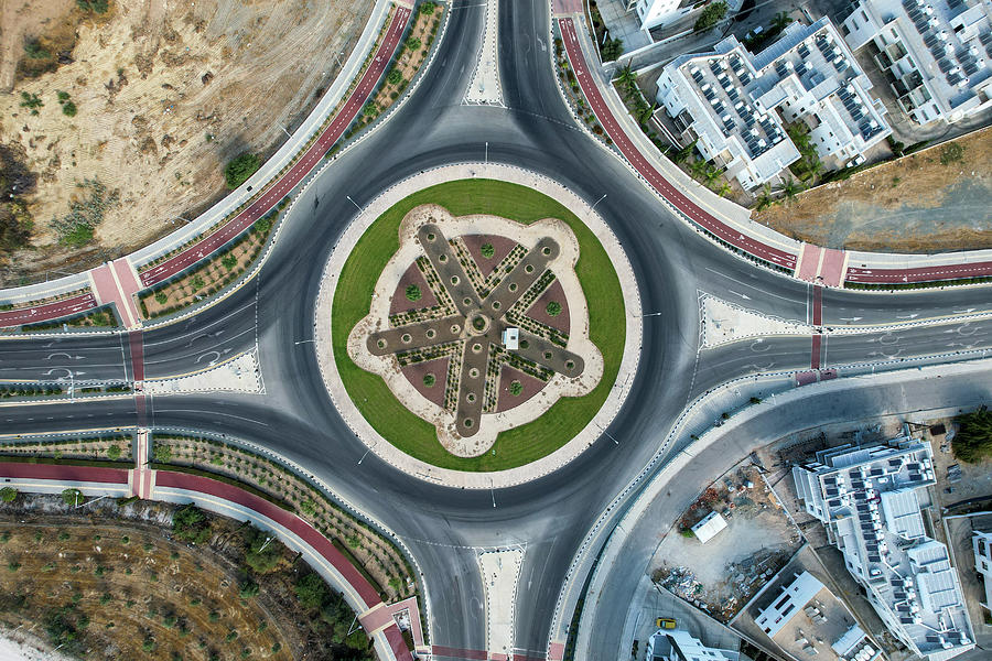 Aerial drone view of a modern designed roundabout Photograph by Michalakis Ppalis