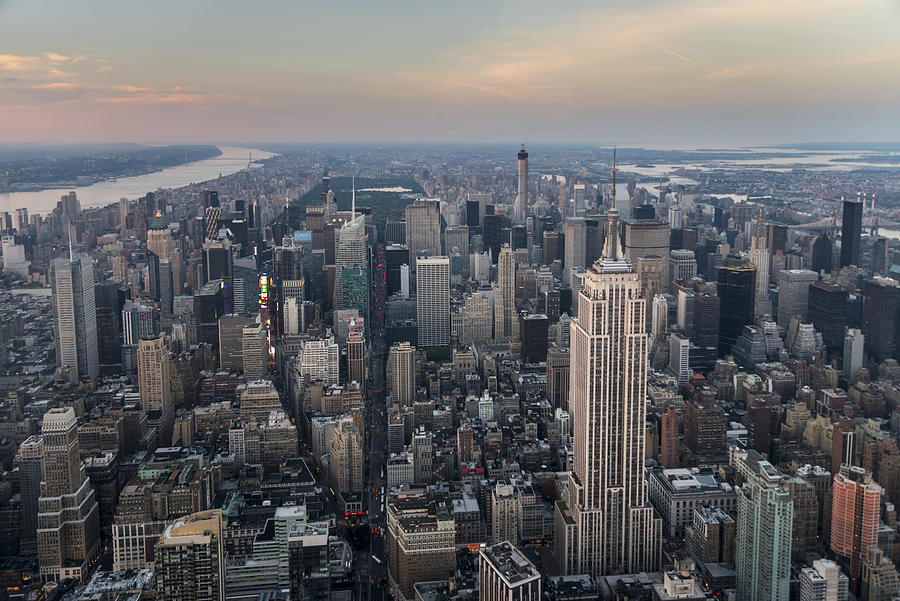 Aerial flying over midtown Manhattan looking North Photograph by Nisian Hughes