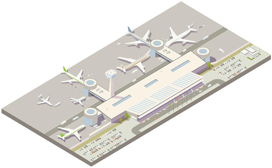 Aerial isometric airport terminal Drawing by Mathisworks