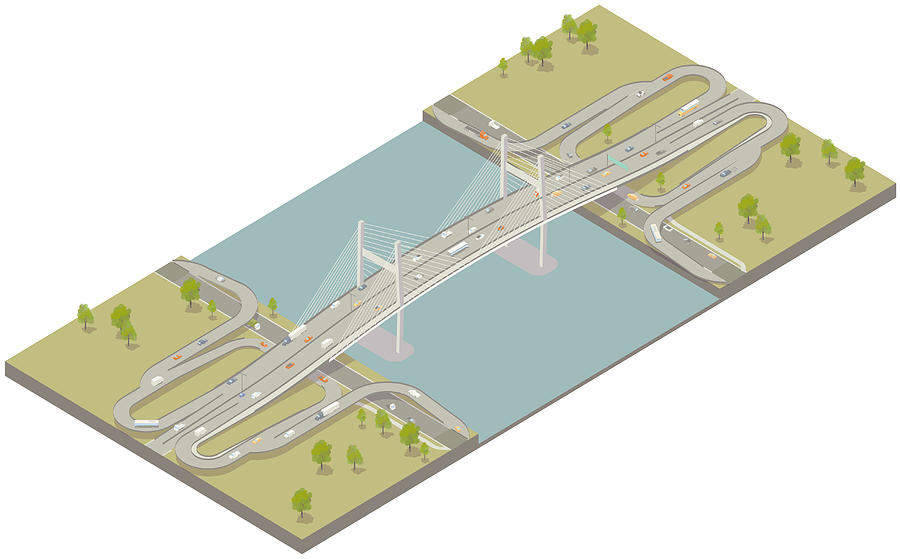 Aerial isometric modern bridge Drawing by Mathisworks