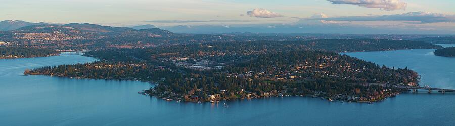 Seattle Photograph - Aerial Mercer Island Panorama by Mike Reid
