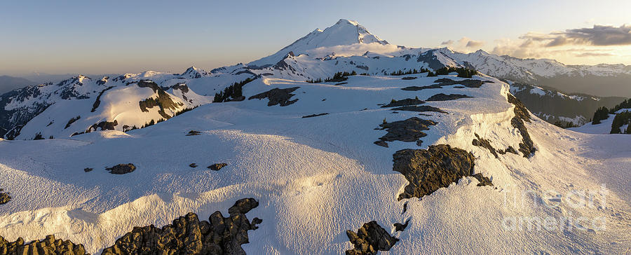 Aerial Mount Baker and Table Mountain Spring Snowmelt Photograph by Mike Reid